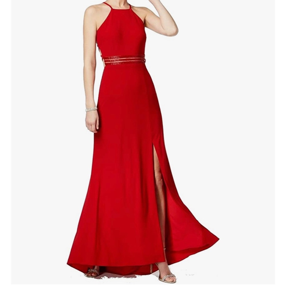 Red Beaded Nightway Formal Dress